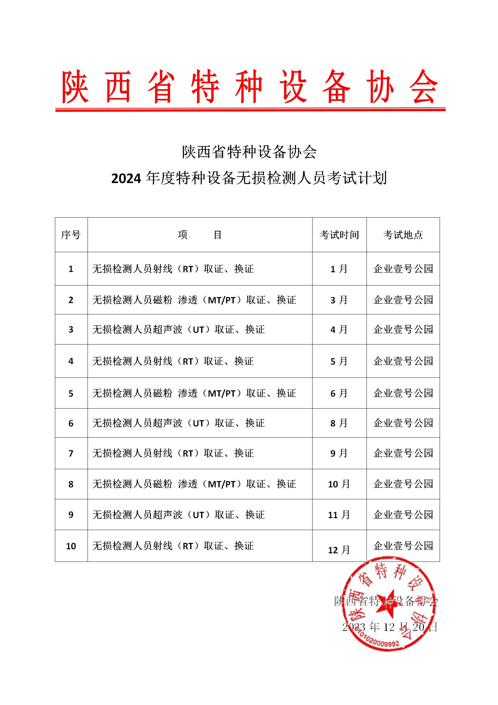 2024年無損檢測考試計劃 - 省局_01